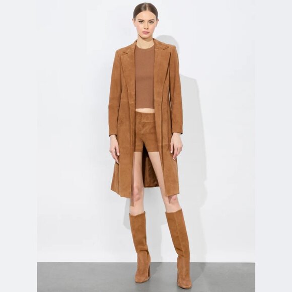 Alice + Olivia Jackets & Blazers - NEW Alice + Olivia - Size L - Karley Lambskin Suede Wrap Coat - Camel